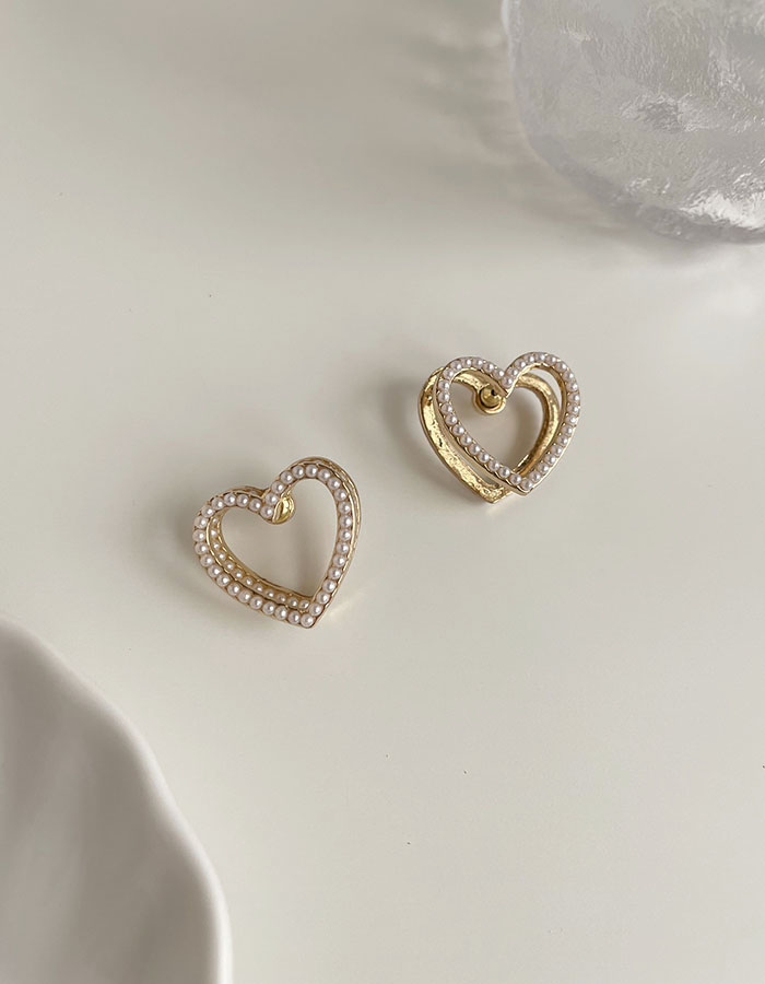 針式 - 甜美雙層珍珠愛心耳環 - 輕奓生活x平價飾品 | 迪希雅 deesir 飾品 💍
