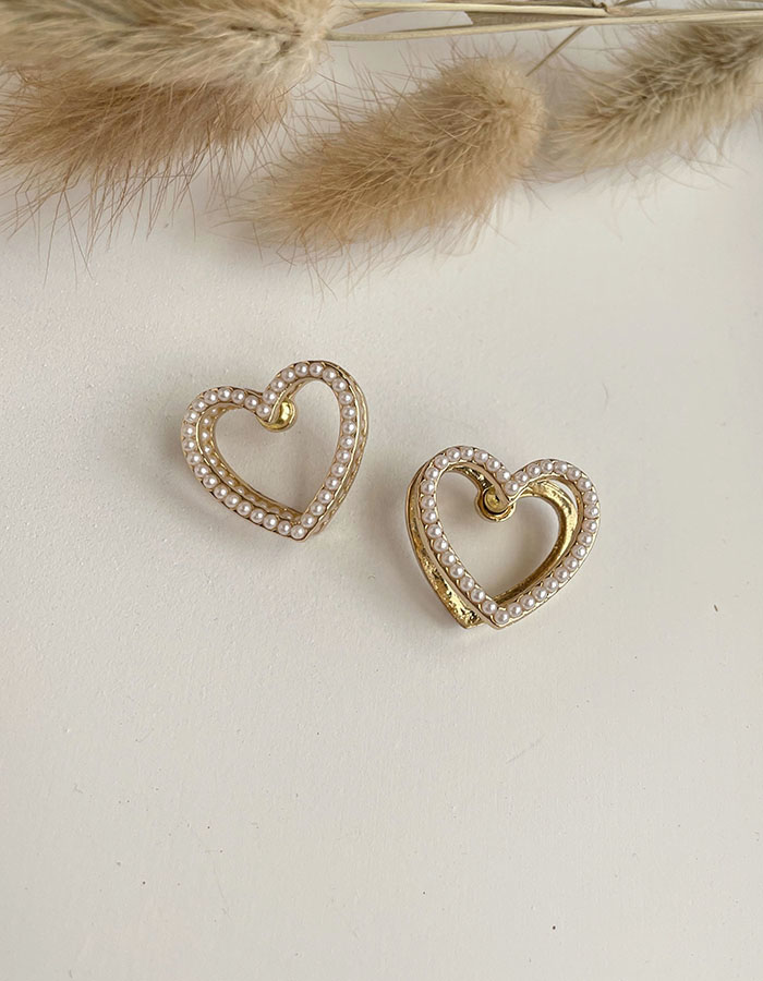 針式 - 甜美雙層珍珠愛心耳環 - 輕奓生活x平價飾品 | 迪希雅 deesir 飾品 💍