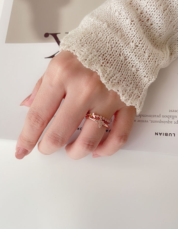 單戒指 - 玫瑰金鑲鑽雙層蝴蝶戒指 - 輕奓生活x平價飾品 | 迪希雅 deesir 飾品 💍