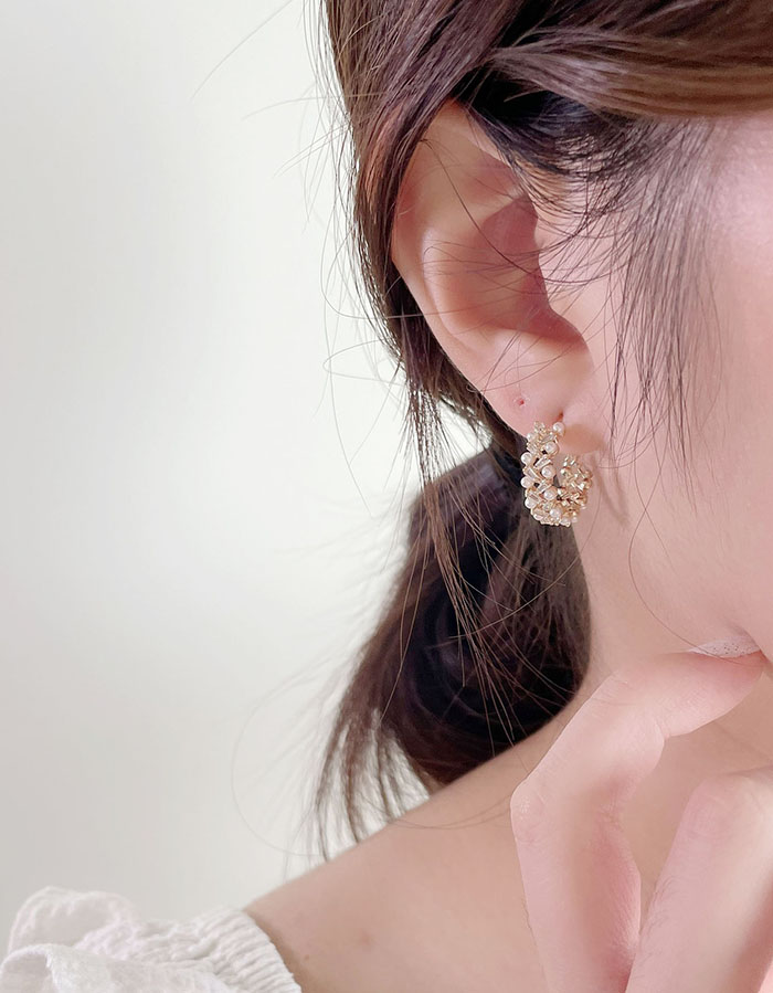 C型半圈式 - 輕奢珍珠交錯環形耳環 - 輕奓生活x平價飾品 | 迪希雅 deesir 飾品 💍