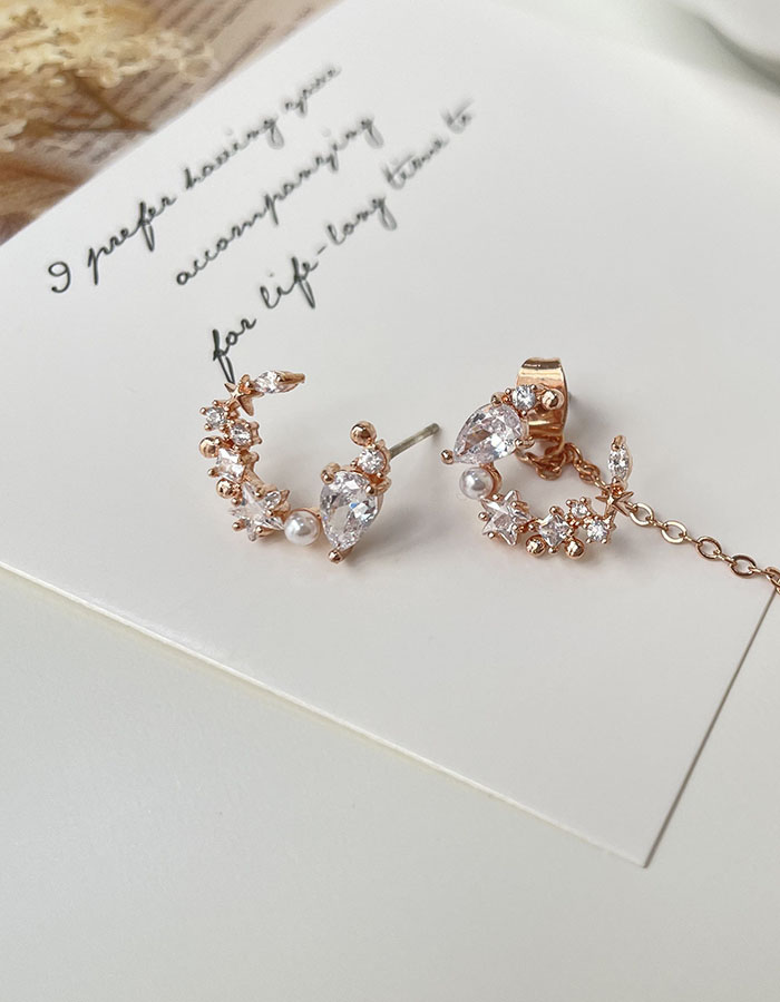 針式 - 不對稱珍珠鑲鑽垂墜耳環 - 輕奓生活x平價飾品 | 迪希雅 deesir 飾品 💍