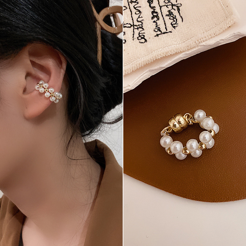 耳骨夾 - 磁吸式雙層大小交錯珍珠耳骨夾(單支) - 飾品調色盤 | 迪希雅 deesir