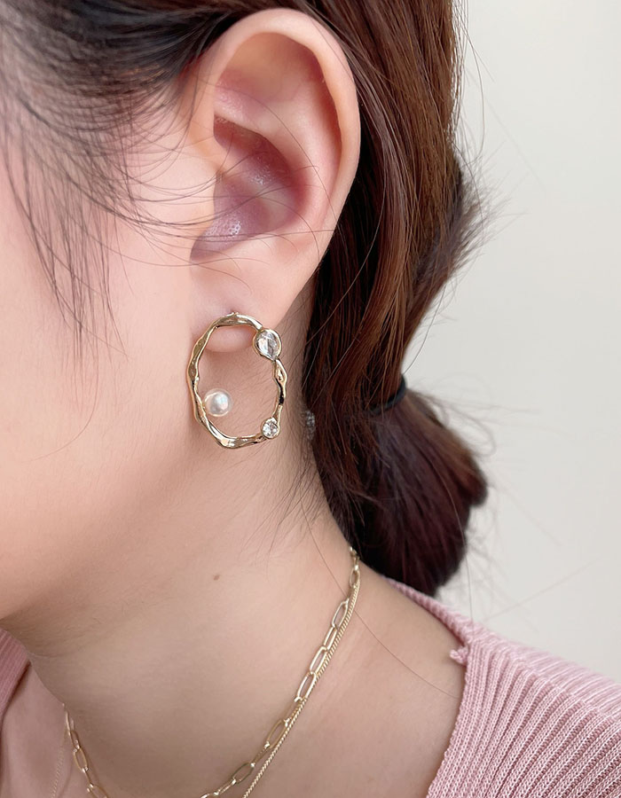 針式 - 鏤空圓形珍珠耳環 - 輕奓生活x平價飾品 | 迪希雅 deesir 飾品 💍