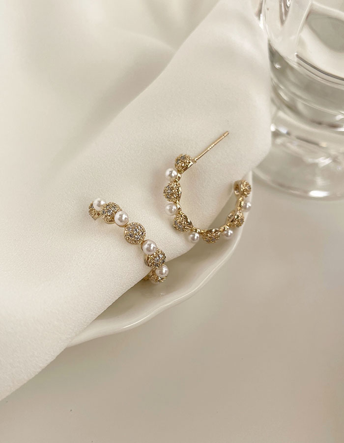C型半圈式 - 珍珠鑽球交錯耳環 - 輕奓生活x平價飾品 | 迪希雅 deesir 飾品 💍
