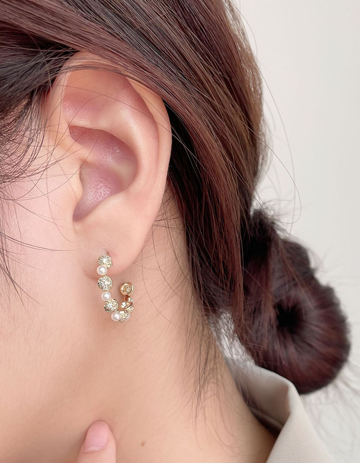 C型半圈式 - 珍珠鑽球交錯耳環 - 輕奓生活x平價飾品 | 迪希雅 deesir 飾品 💍