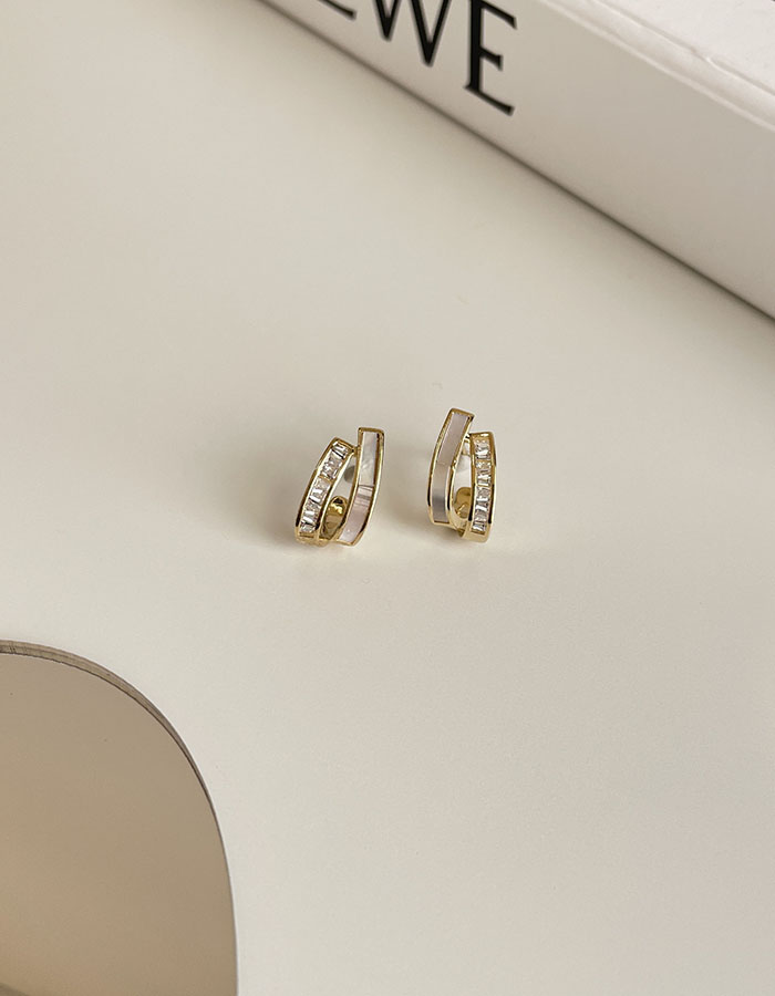 針式 - 鋯石貝殼光澤耳環 - 輕奓生活x平價飾品 | 迪希雅 deesir 飾品 💍