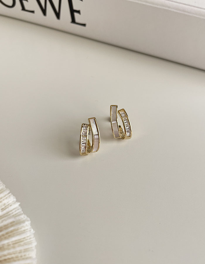 針式 - 鋯石貝殼光澤耳環 - 輕奓生活x平價飾品 | 迪希雅 deesir 飾品 💍