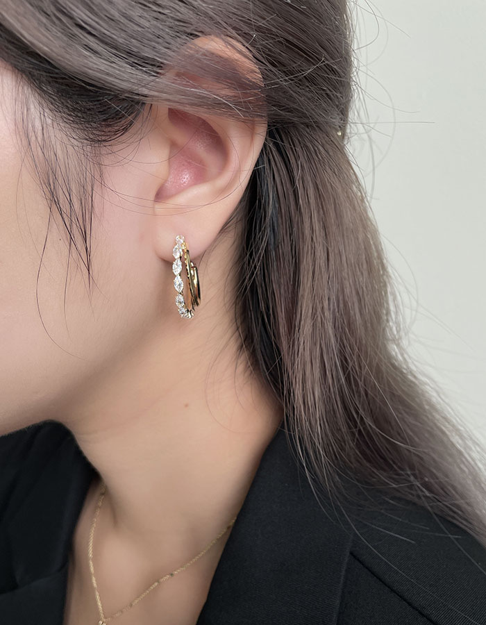 針式 - 細緻鑲鑽雙環耳環 - 輕奓生活x平價飾品 | 迪希雅 deesir 飾品 💍